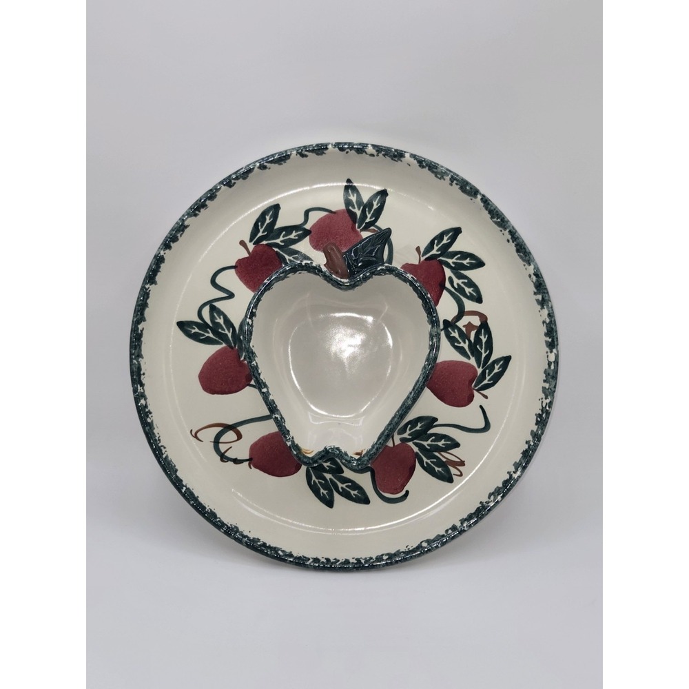 Chapparal Pottery Apple Heart Chip & Dip Serving Tray Bowl Set USA 11.5"